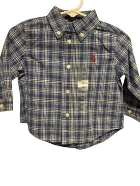 Polo by Ralph Lauren Navy and White Plaid Button-Down Shirt - 9mo
